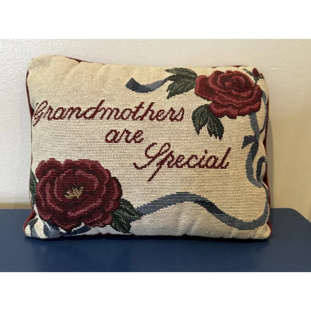 Vintage Needlepoint Pillow Cottagecore Granny Chic Pregnancy Announcement‎ 8x11